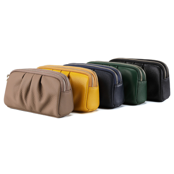 Geantă clutch pentru femei, multifuncțională, din piele naturală de vită, textură pebble cu pliuri, capacitate mare, închidere cu fermoar