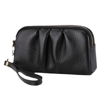 Geantă clutch pentru femei, multifuncțională, din piele naturală de vită, textură pebble cu pliuri, capacitate mare, închidere cu fermoar