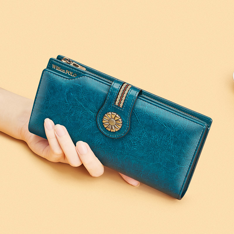 Ženski novčanik od prave kože, bifold, dvostruka teleća koža, jednostavan jednobojni dizajn, protiv krađe, patentni zatvarač, model 228170