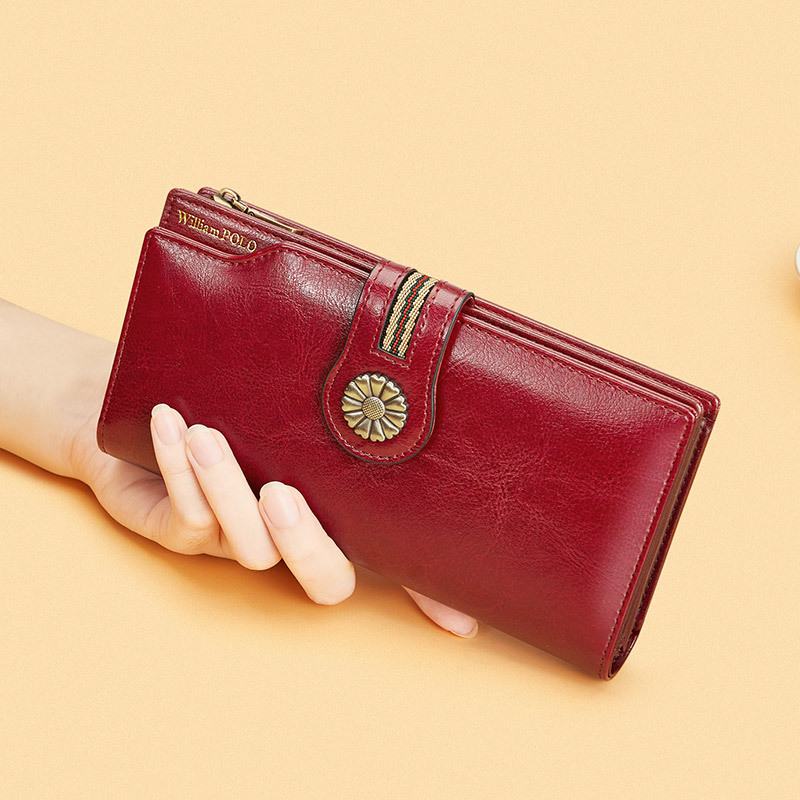 Ženski novčanik od prave kože, bifold, dvostruka teleća koža, jednostavan jednobojni dizajn, protiv krađe, patentni zatvarač, model 228170