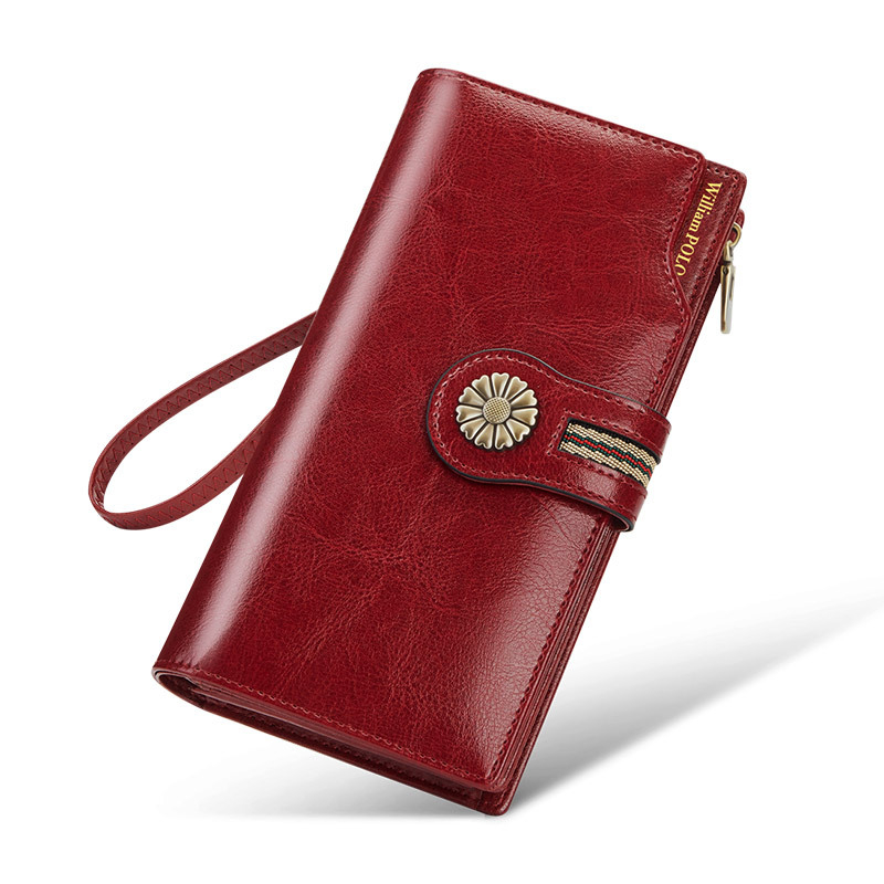 Ženski novčanik od prave kože, bifold, dvostruka teleća koža, jednostavan jednobojni dizajn, protiv krađe, patentni zatvarač, model 228170