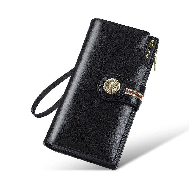 Ženski novčanik od prave kože, bifold, dvostruka teleća koža, jednostavan jednobojni dizajn, protiv krađe, patentni zatvarač, model 228170