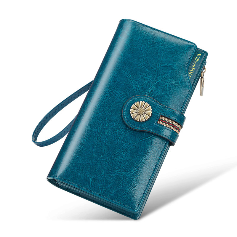 Ženski novčanik od prave kože, bifold, dvostruka teleća koža, jednostavan jednobojni dizajn, protiv krađe, patentni zatvarač, model 228170