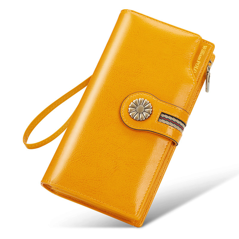 Ženski novčanik od prave kože, bifold, dvostruka teleća koža, jednostavan jednobojni dizajn, protiv krađe, patentni zatvarač, model 228170