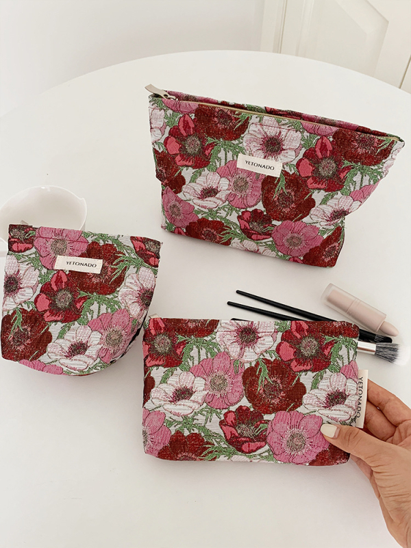 Καλλυντική τσάντα – φλοράλ ζακάρ, πολυεστέρας, επένδυση από καμβά, γυναικεία clutch