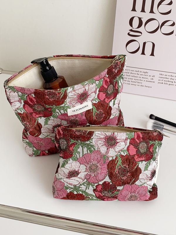 Καλλυντική τσάντα – φλοράλ ζακάρ, πολυεστέρας, επένδυση από καμβά, γυναικεία clutch