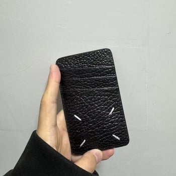 PYC УНИСЕКС вертикален портфейл за карти — кожа от първи слой, четирипрътен шев, принт с букви