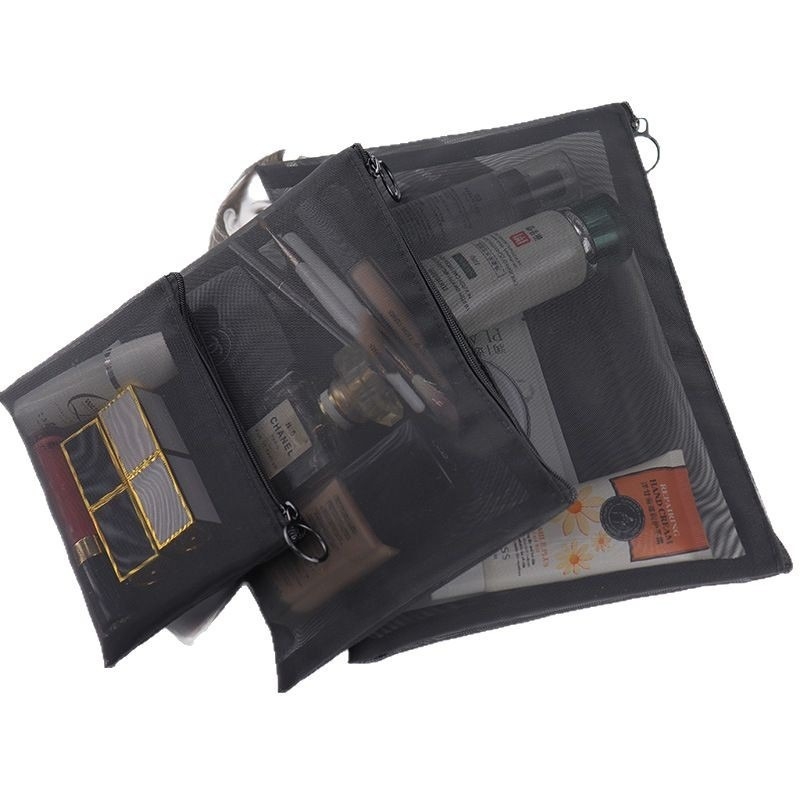 Priehľadná sieťová taštička na kozmetiku, štýl kabelky na ruku, viacúčelová mini troj- kusová sada na cestovanie a domov