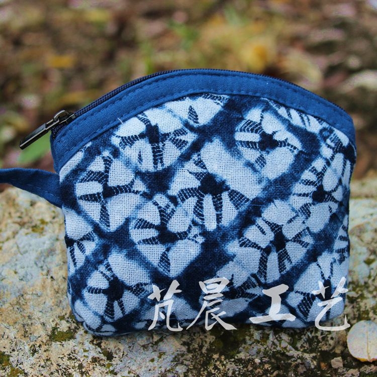 Etnički stil Tie-Dye prenosna mini torbica s cvjetnim uzorkom, pamuk vanjska i podstava, podrijetlo Yunnan