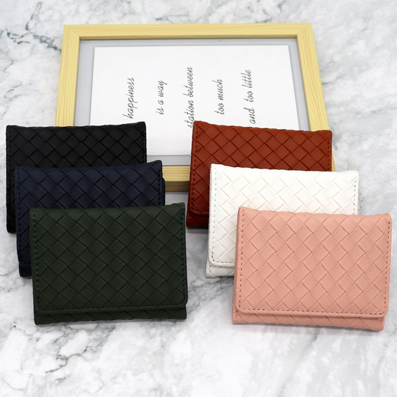 Portofel scurt din PU pentru monede și carduri, model împletit, stil urban, căptușeală poliester, primăvara 2024