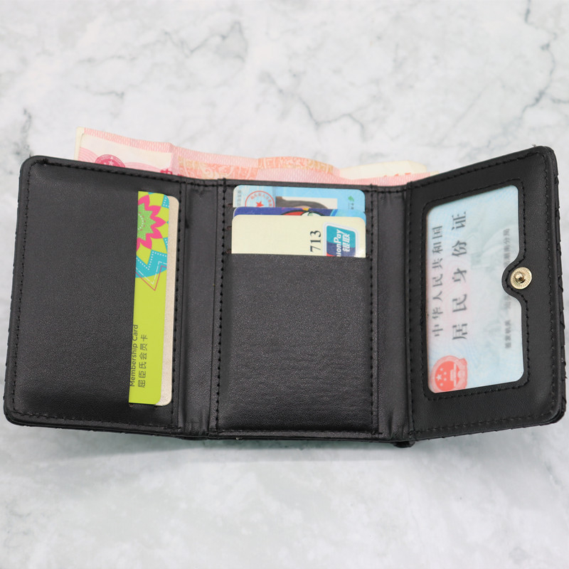 Portofel scurt din PU pentru monede și carduri, model împletit, stil urban, căptușeală poliester, primăvara 2024