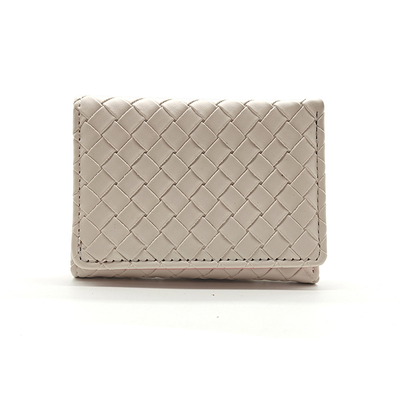 Portofel scurt din PU pentru monede și carduri, model împletit, stil urban, căptușeală poliester, primăvara 2024