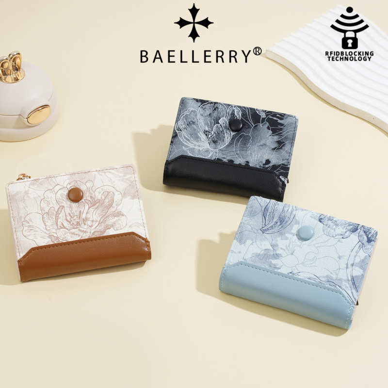 Γυναικείο κοντό πορτοφόλι από PU δέρμα, με ενσωματωμένη θήκη καρτών, πολλαπλές θέσεις για κάρτες, εκτύπωση τοπίου, ρετρό στυλ