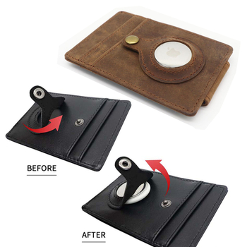 Suport pentru carduri cu Apple Tracker, piele naturală, Crazy Horse, sloturi multiple pentru carduri, căptușeală din piele de vițel, personalizare logo