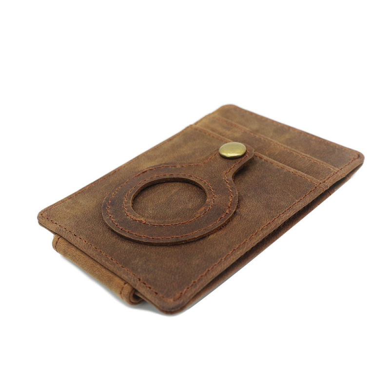 Suport pentru carduri cu Apple Tracker, piele naturală, Crazy Horse, sloturi multiple pentru carduri, căptușeală din piele de vițel, personalizare logo
