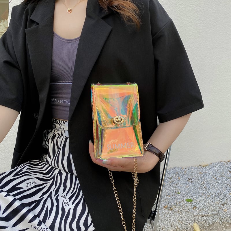 Geantă de umăr din PVC, stil street, formă vertical pătrată, închidere magnetică, fără căptușeală