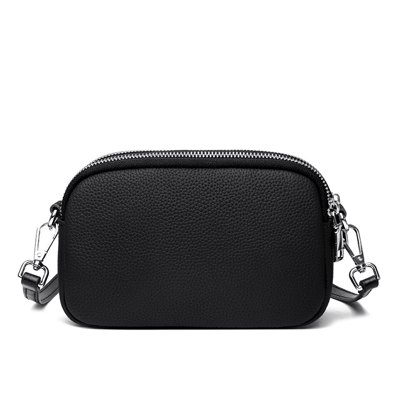 Ženska kožna crossbody torbica, mala kvadratna forma, zatvarač, džep za telefon i novčanik