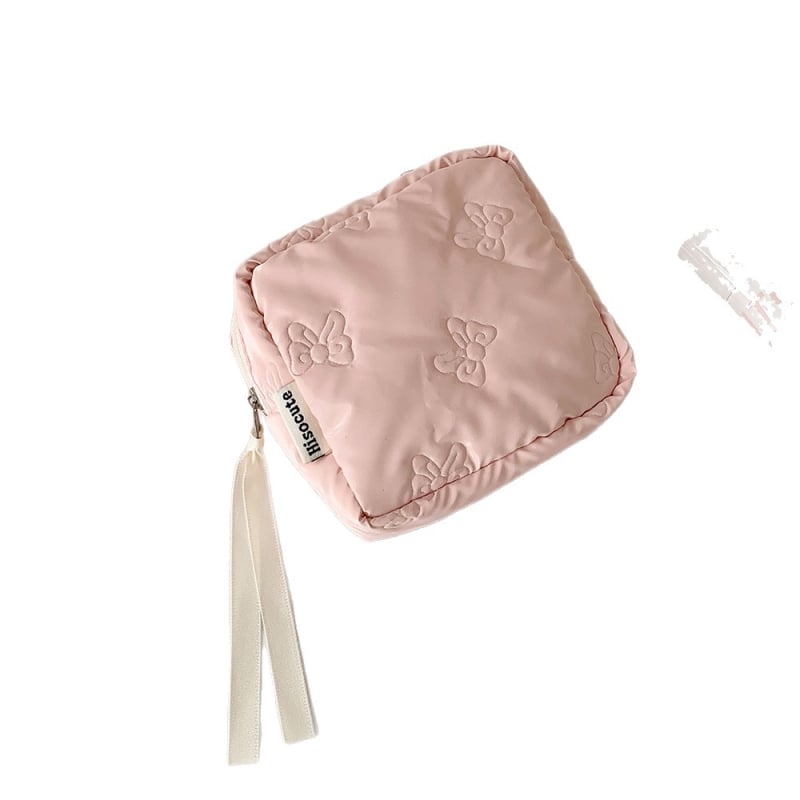 Ins-stilu prijenosna mala kozmetička torbica s mašnicom i reljefnim uzorkom, prostor za ruž, osobnu iskaznicu i novčiće
