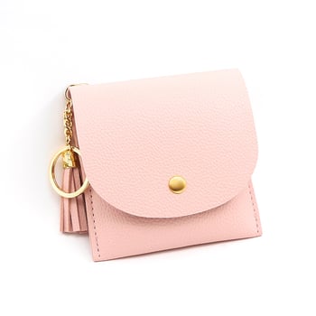 Дамски къс портфейл с пискюл и държач за карти, clutch стил (Разширение, PVC, синтетична кожа вътрешна подплата, Свеж и сладък стил, ежедневна употреба)