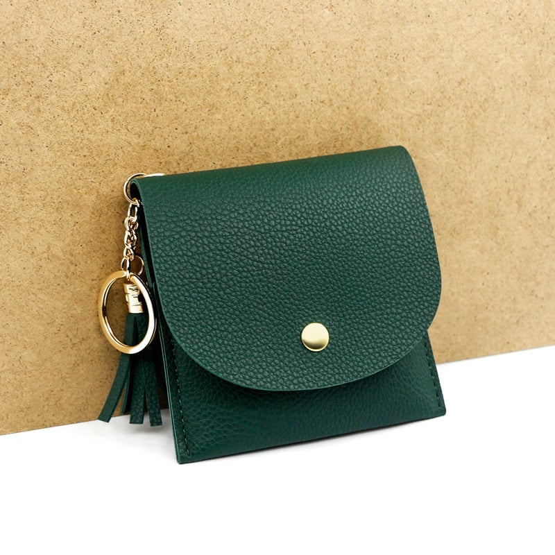 Дамски къс портфейл с пискюл и държач за карти, clutch стил (Разширение, PVC, синтетична кожа вътрешна подплата, Свеж и сладък стил, ежедневна употреба)