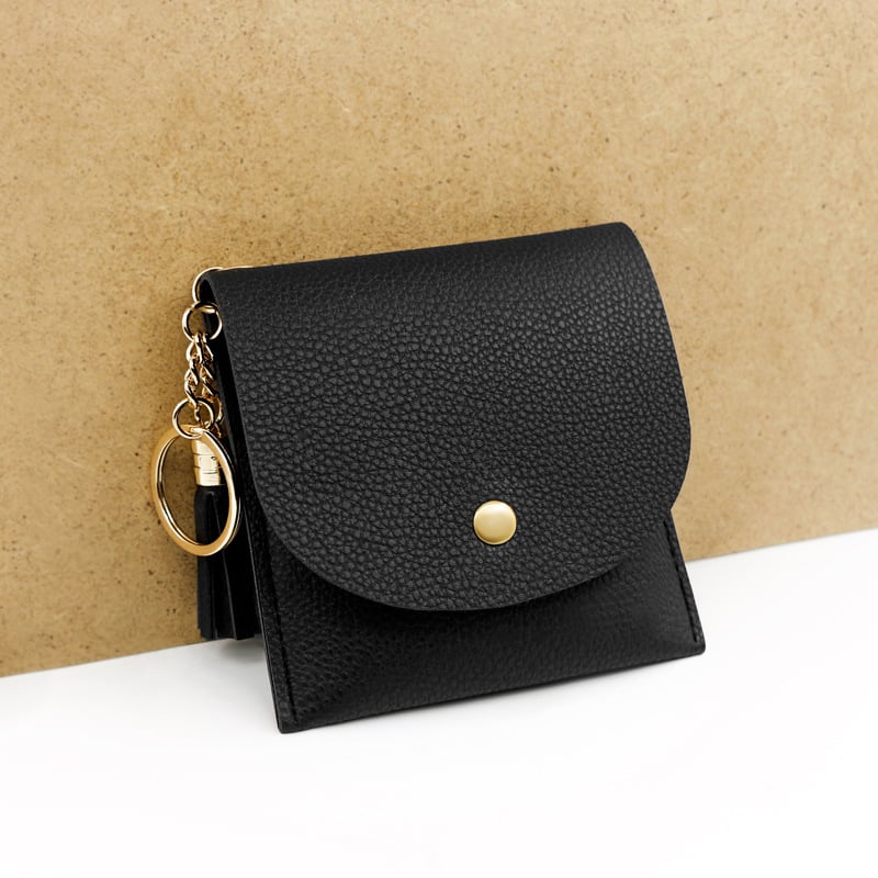 Дамски къс портфейл с пискюл и държач за карти, clutch стил (Разширение, PVC, синтетична кожа вътрешна подплата, Свеж и сладък стил, ежедневна употреба)