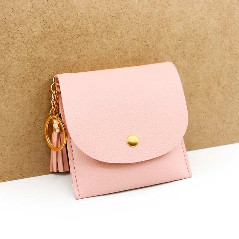 Дамски къс портфейл с пискюл и държач за карти, clutch стил (Разширение, PVC, синтетична кожа вътрешна подплата, Свеж и сладък стил, ежедневна употреба)