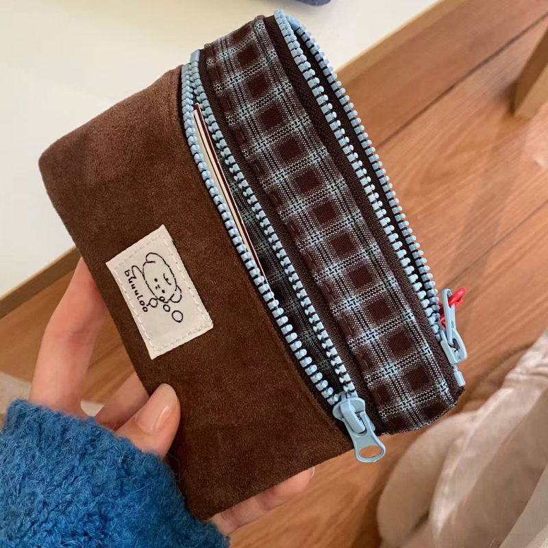 Dvoslojni držač kartica s kariranim uzorkom, ID torba, unisex, retro stil, zima 2025