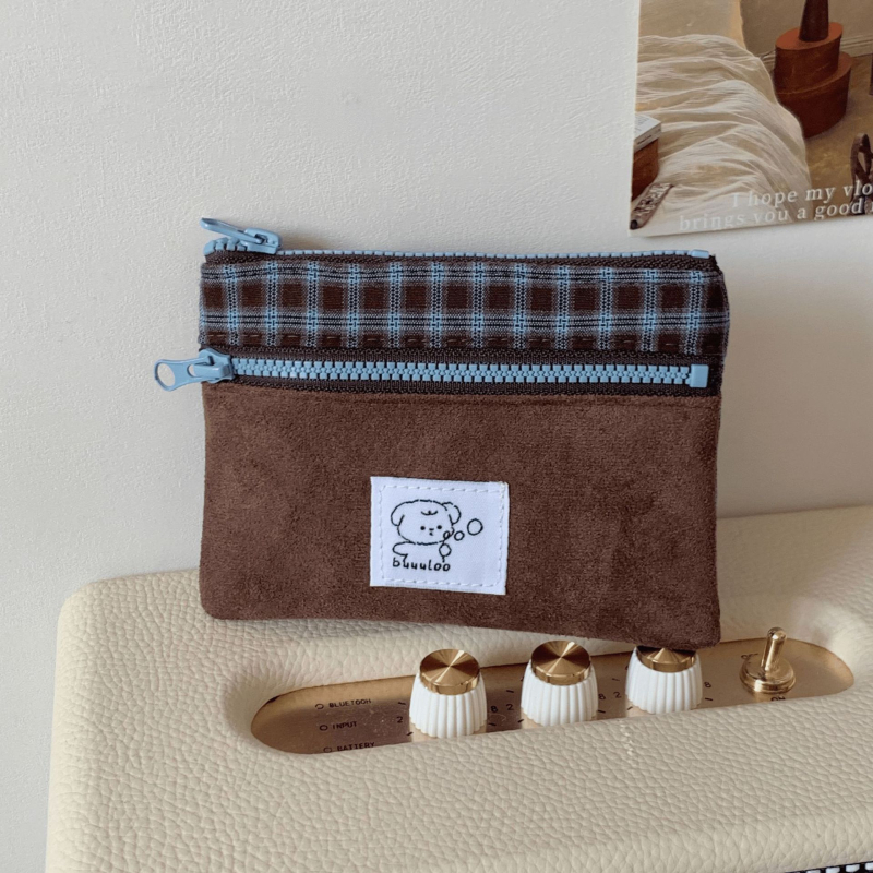Dvoslojni držač kartica s kariranim uzorkom, ID torba, unisex, retro stil, zima 2025