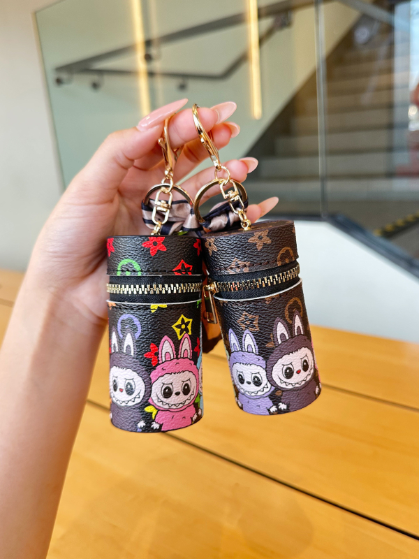 Labubu portofel pentru monede cu pandantiv – geantă mică multifuncțională, formă cilindrică desen animat, PVC, model Presbiopie, stil street, unisex, fără căptușeală