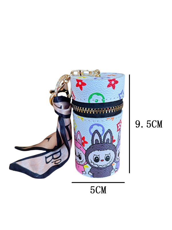 Labubu portofel pentru monede cu pandantiv – geantă mică multifuncțională, formă cilindrică desen animat, PVC, model Presbiopie, stil street, unisex, fără căptușeală