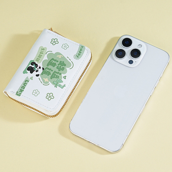 Компактен портфейл за монети и карти, дамски с дизайн на panda, портмоне с цип, голям капацитет, защита срещу кражба и магнитни карти