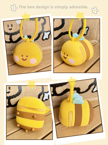 Portofel din silicon cu model de albină, breloc mini pentru monede, unisex, rezistent la apă și uzură