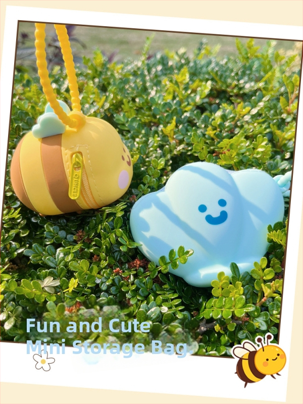 Portofel din silicon cu model de albină, breloc mini pentru monede, unisex, rezistent la apă și uzură