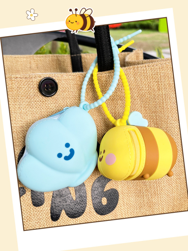 Portofel din silicon cu model de albină, breloc mini pentru monede, unisex, rezistent la apă și uzură