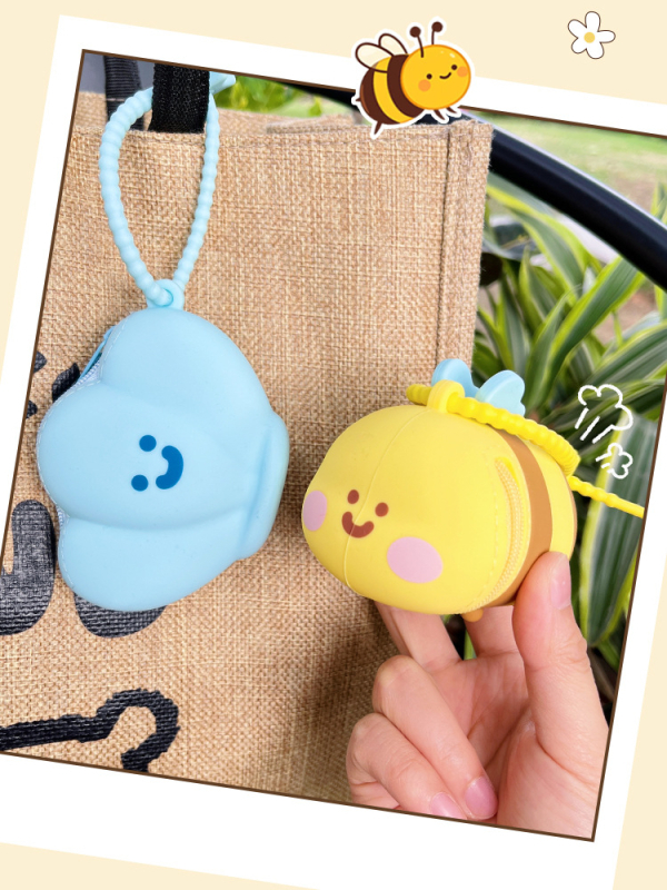 Portofel din silicon cu model de albină, breloc mini pentru monede, unisex, rezistent la apă și uzură