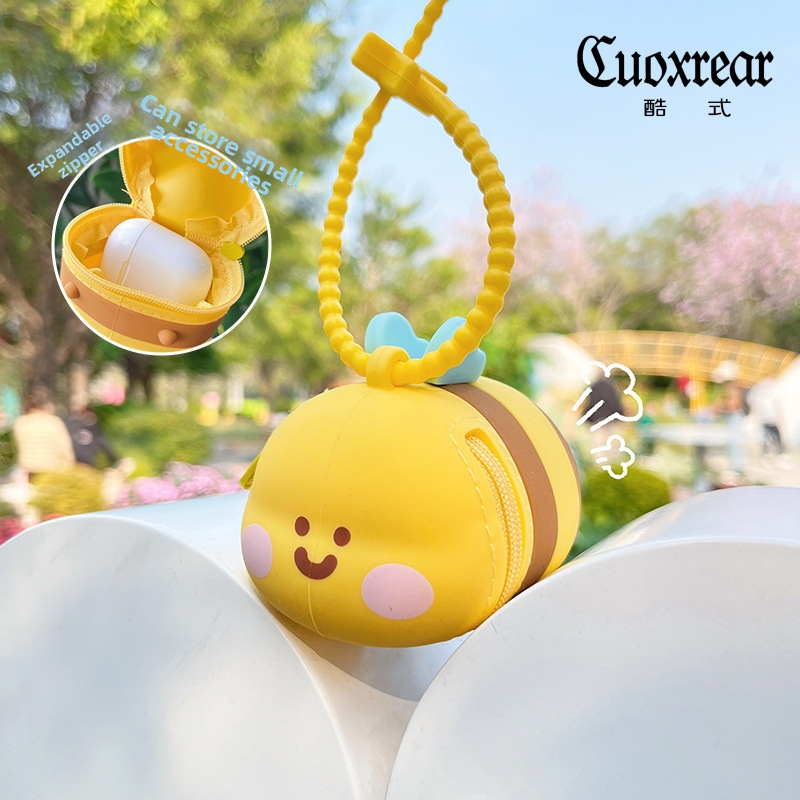 Portofel din silicon cu model de albină, breloc mini pentru monede, unisex, rezistent la apă și uzură