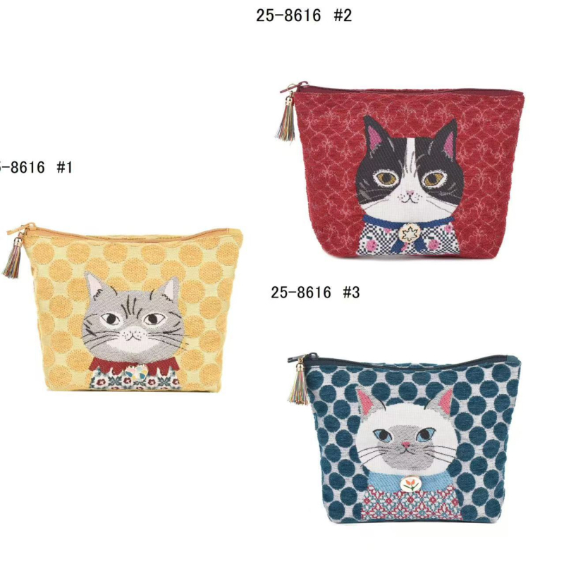 Portofel Kusuguru Chenille Jacquard pentru monede, unisex, model animale, stil proaspăt și dulce, fără căptușeală, toamnă 2025