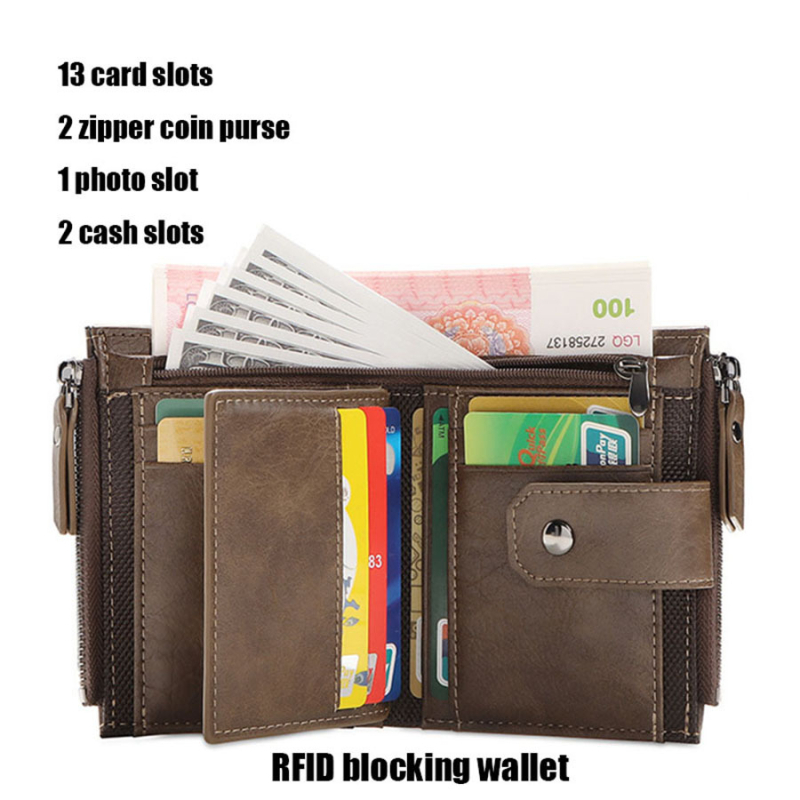Muški novčanik PU sa zatvaračem za novčiće, RFID zaštita, retro stil (PU; poliester podstava; proljeće 2024; zaštita od krađe)