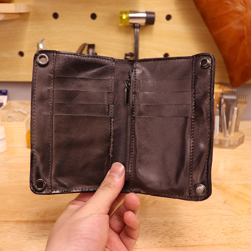 Portofel din piele de vită, lucrat manual, capacitate mare, stil vertical clutch, exterior din primul strat de piele, căptușeală din piele de vită, unisex