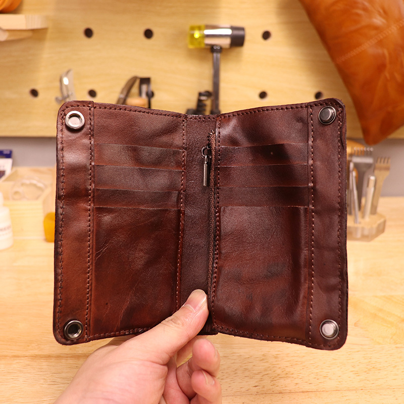 Portofel din piele de vită, lucrat manual, capacitate mare, stil vertical clutch, exterior din primul strat de piele, căptușeală din piele de vită, unisex
