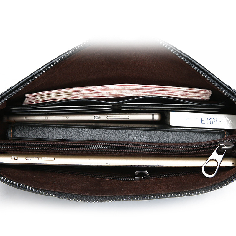 Muška clutch torba od mikrovlaknaste sintetičke kože, horizontalan kvadratni oblik, zatvaranje na zip, zaštita od krađe, unutarnji džepovi: džep sa zatvaračem, džep za mobitel, džep za ID