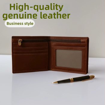 Pánska krátka peňaženka z Crazy Horse kože - pravá koža prvej vrstvy hovädzej kože, Wei Liang značka, organizér na karty a hotovosť, podšívka z polyesteru a bavlny