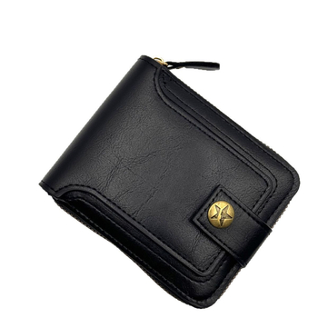 Portofel bărbătește din PU cu fermoar, protecție RFID, impermeabil, design extensibil, căptușeală din poliester