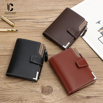 Férfi függőleges PU pénztárca cipzárral és csattal, ultra könnyű, három hajtásos dizájn