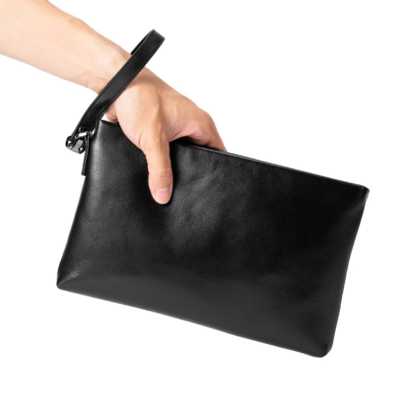 Muška kožna clutch torba, u stilu envelopea, s anti-kradom, višedijelna, prva sloj goveđe kože, gradski minimalizam