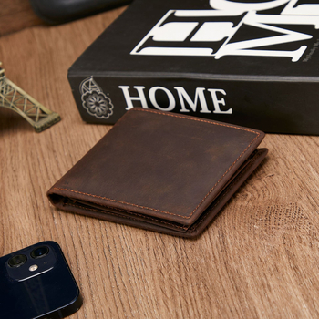 RFID-védett bőr férfi pénztárca, bi-fold, több kártyatartó hellyel