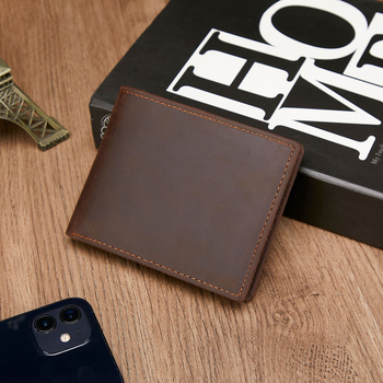 RFID-védett bőr férfi pénztárca, bi-fold, több kártyatartó hellyel