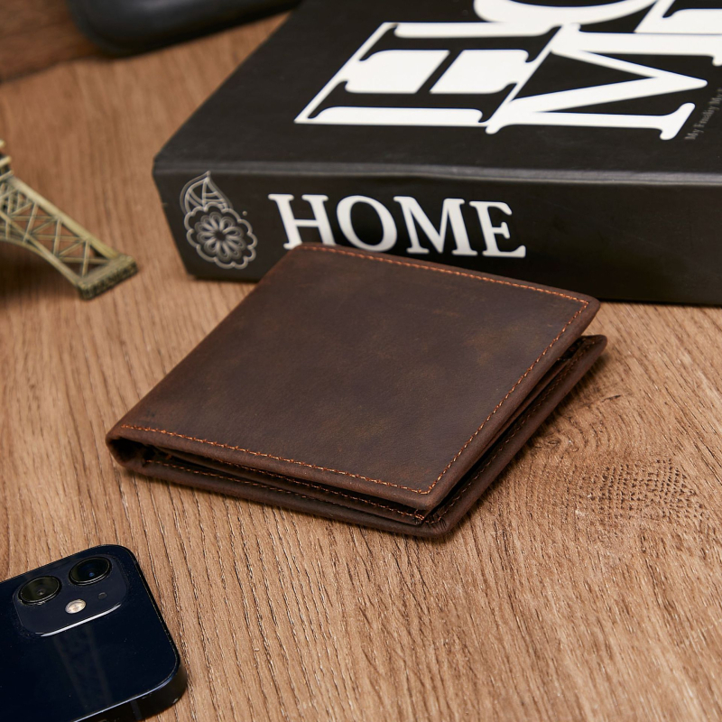 RFID-védett bőr férfi pénztárca, bi-fold, több kártyatartó hellyel