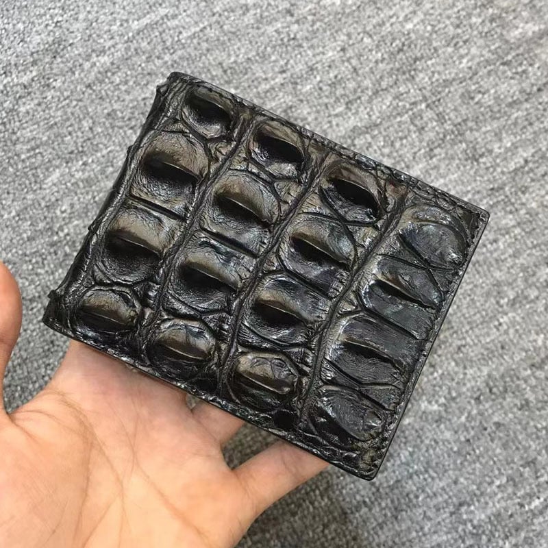 Ανδρικό πορτοφόλι από δέρμα κροκοδειλίου, μονή πτυχή, ανοιχτός σχεδιασμός, κλιπ χαρτονομισμάτων, θήκες καρτών και θήκη φωτογραφιών
