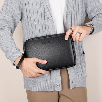 Muška kožna clutch torba, velika kapaciteta, vodoravni kvadratni oblik, zatvarač, unutarnje: džep za novac, džepovi za kartice, džep za dokumente, model G6187
